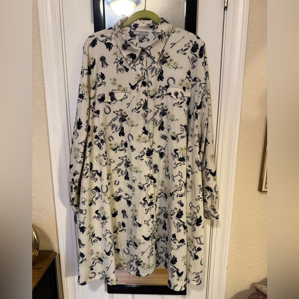 ASOS Cream Long Sleeve Shirt Dress with Black Floral Print